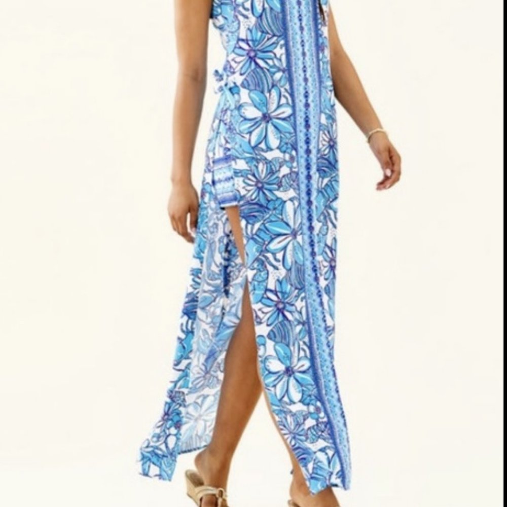 Lilly Pulitzer Donna Maxi Romper Succulent Blue Coronado Crab - Size 0 - $248 - Picture 3 of 8